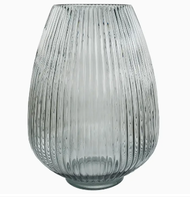 Glass Vase Smoke Grey Ridged Glass Vase 30cm