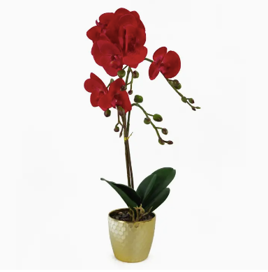 Orchid Artificial Red Leopard Gold Pot 50cm Phalaenopsis