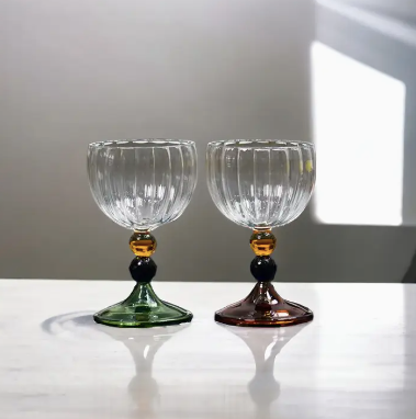 Vintage Goblet Clear Nordic Ripple Wine Glasses Cup